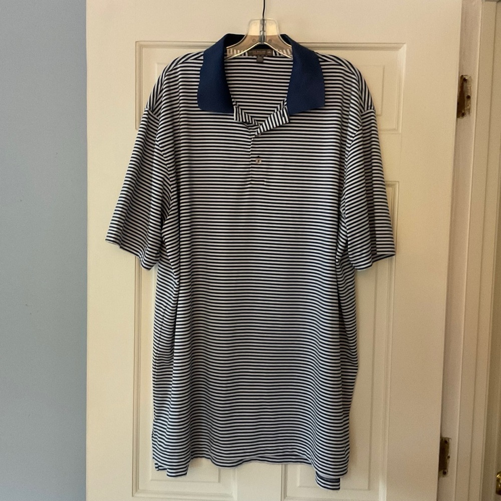 Peter Millar Summer Comfort Polo Shirt Performance Blue Stripe Size XXL Golf
